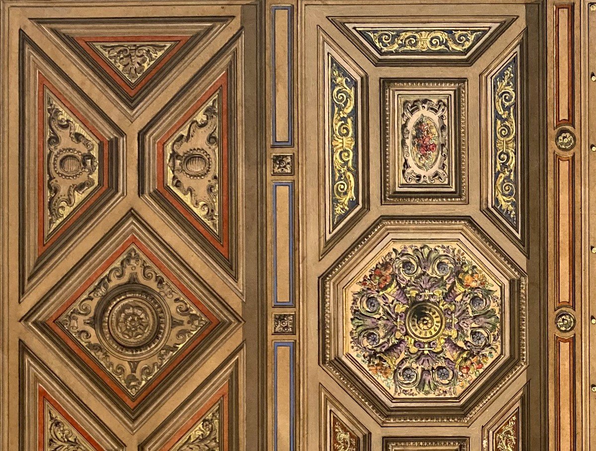 Chaperon Philippe (1823-1906) "a Coffered Ceiling Project" Gouache-photo-2