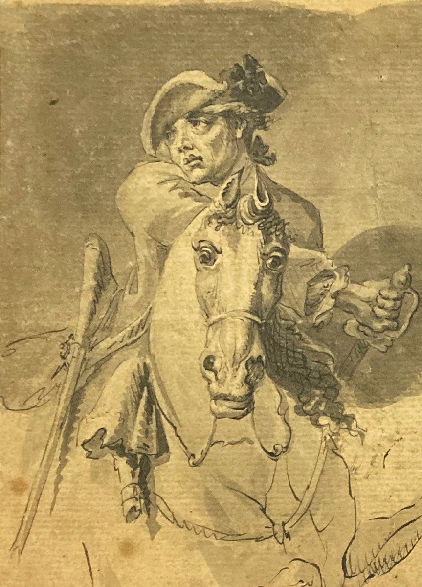 Langendijk Dirk (1748-1805) "cavalier" Drawing/pen And Gray Wash, Signed, Provenance-photo-2