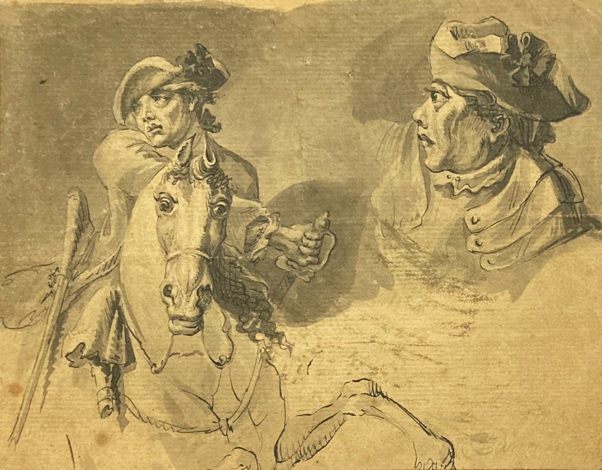 Langendijk Dirk (1748-1805) "cavalier" Drawing/pen And Gray Wash, Signed, Provenance