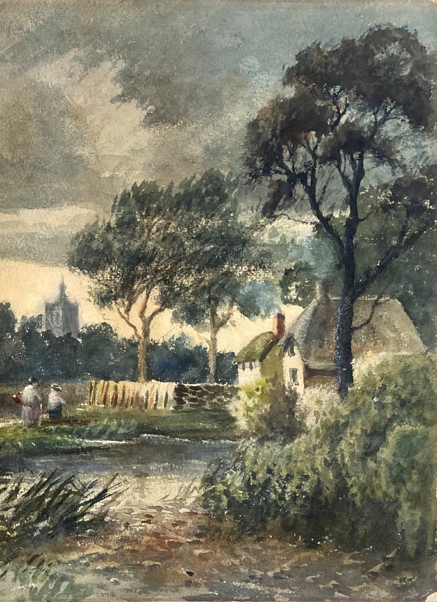 Cox David (1783-1859) "animated Landscape" Watercolor, Signed-photo-3