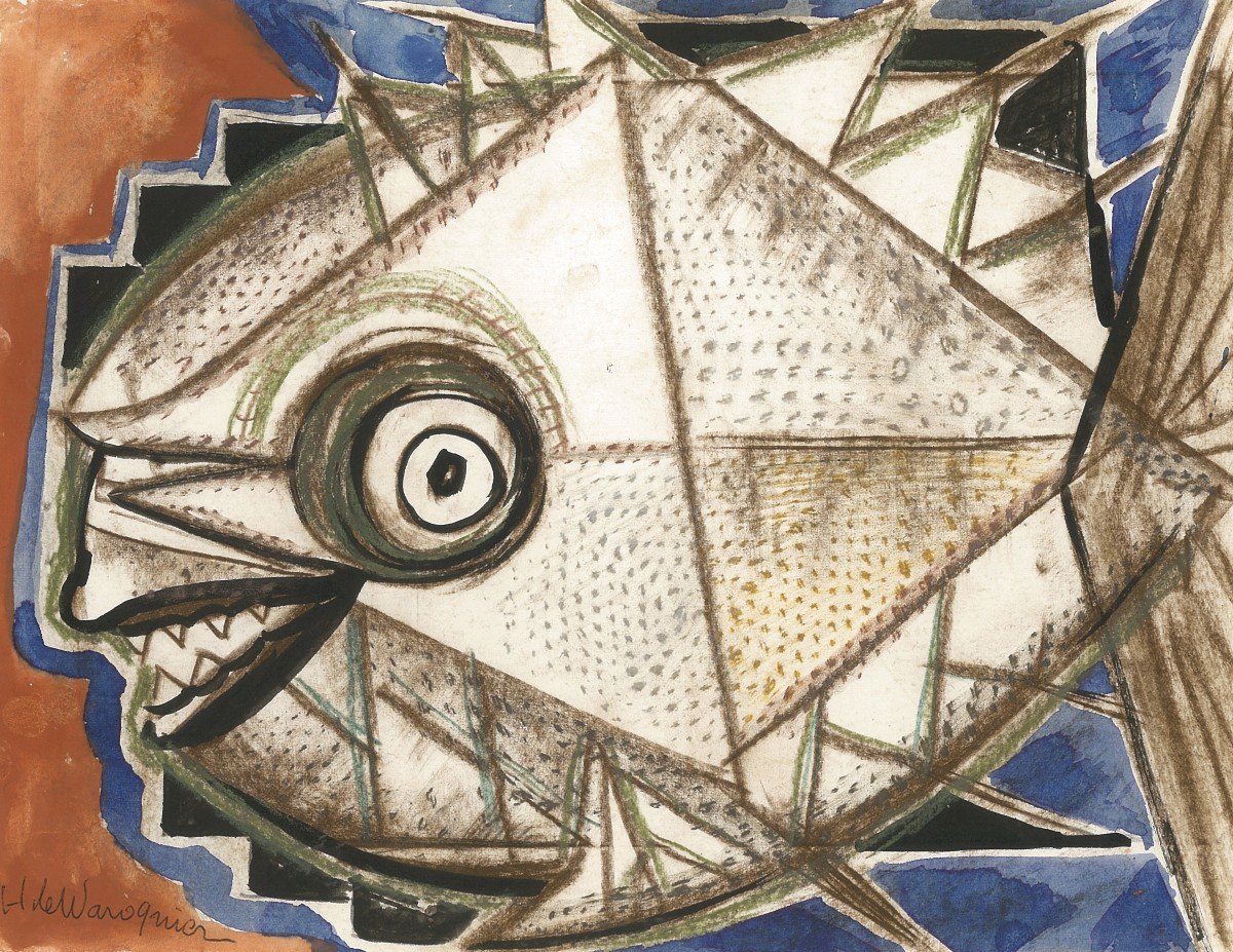 WAROQUIER Henry de, (1881-1970) "Un poisson" Dessin, aquarelle, signé