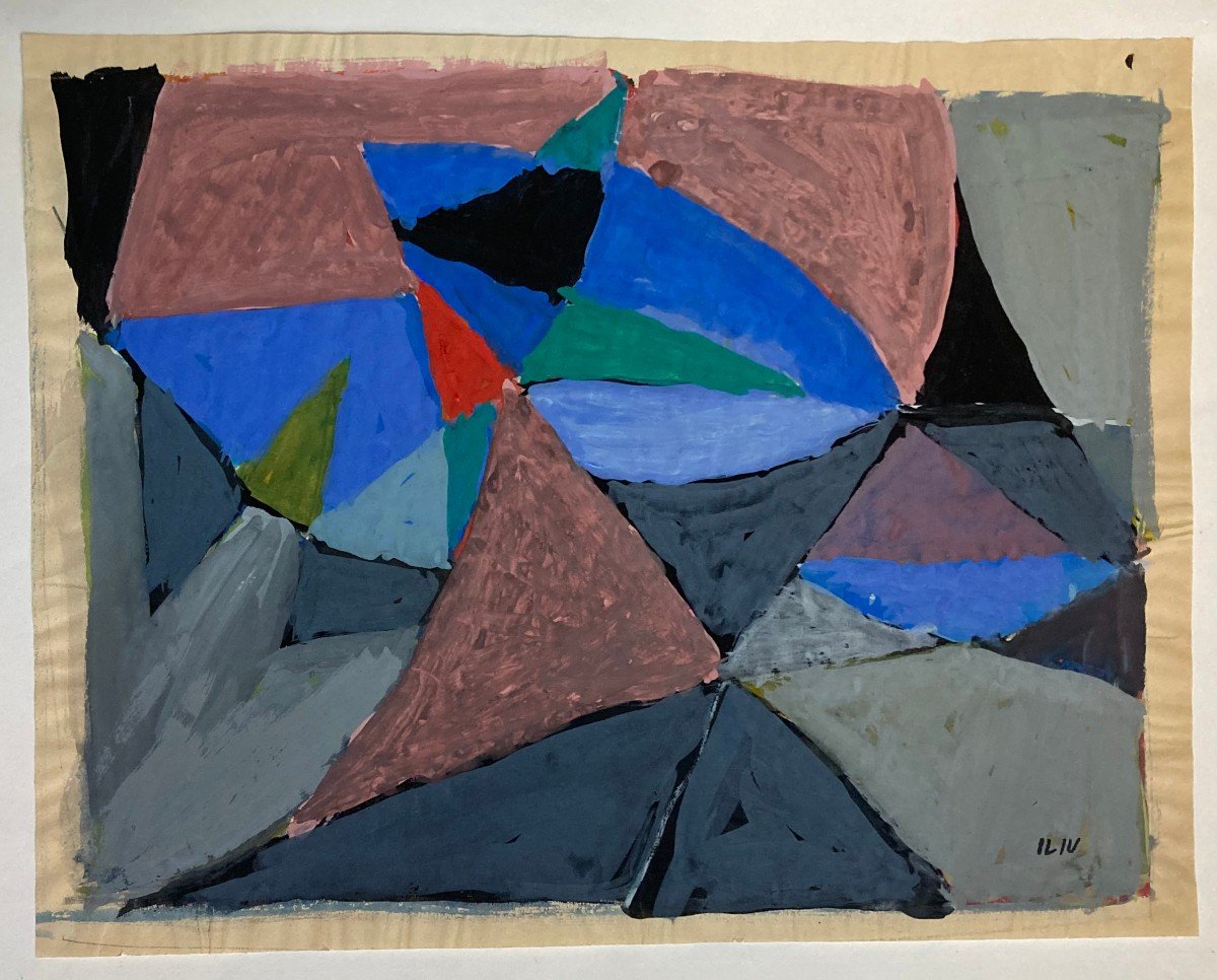 Iliu Joseph (1914-1999) "abstract Composition No1" Drawing/gouache,signed With Stamp Signature-photo-4