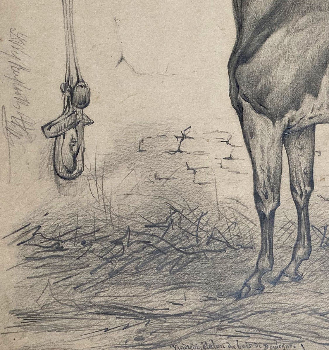 ECOLE FRANCAISE 19E "Un cheval" Dessin au crayon noir, annoté-photo-4