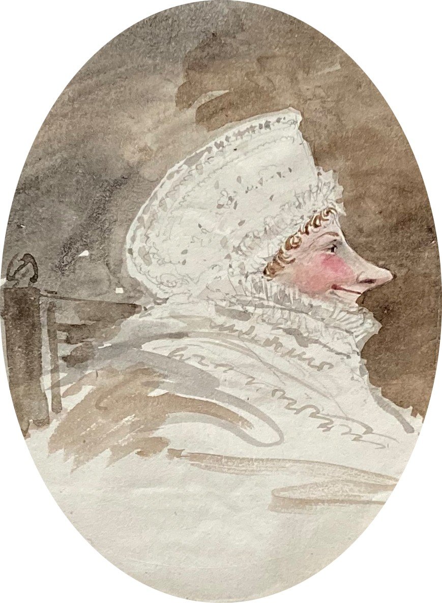 Isabey Jean-baptiste (1767-1855) Attr.to "caricatures:portraits Man & Woman" Drawing/watercolor-photo-2