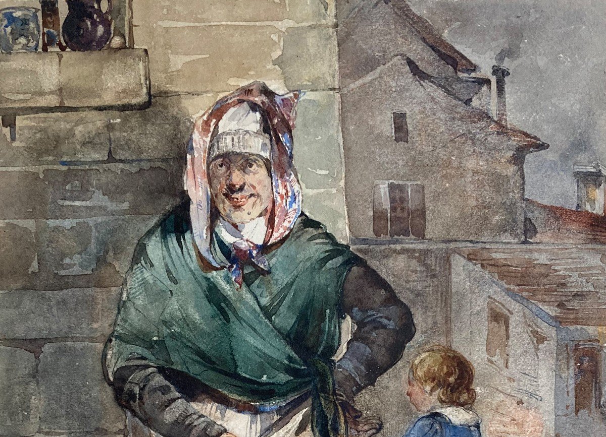 Pigal Jean Edmé (1798-1872) "street Scene" Watercolor, Signed And Dated-photo-2