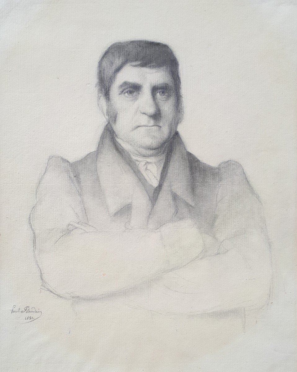 Flandrin Paul (1811-1902) "portrait Of A Man" Drawing In Black Pencil, Signed And Dated