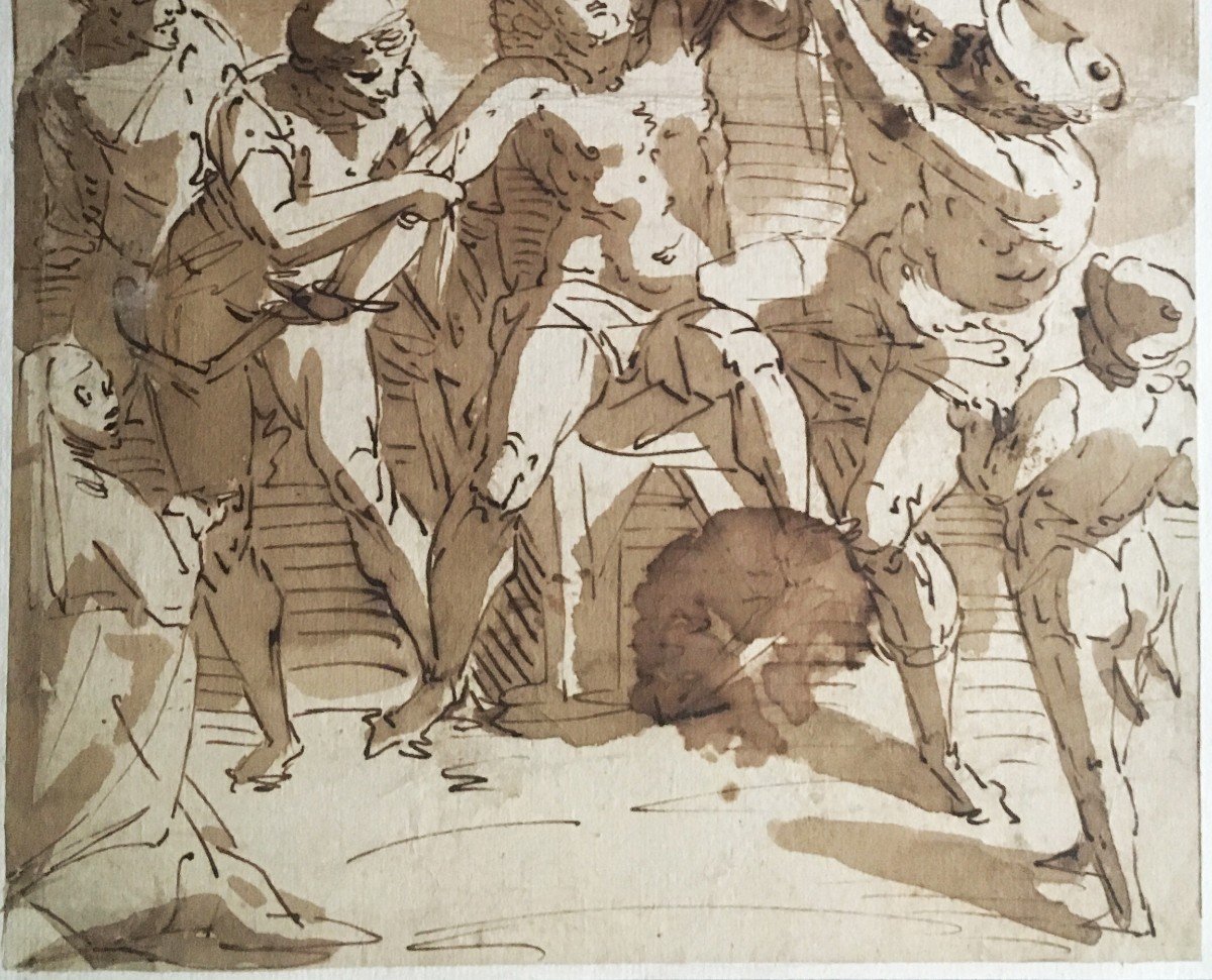 ECOLE ITALIENNE 16e, Attrib suggérée à Luca CAMBIASO "Saint Barthélemy" Dessin/Plume,lavis brun-photo-3