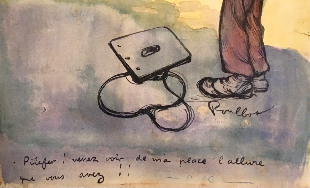 POULBOT Francisque (1879-1946) "Militaires" Dessin/Encre, aquarelle, signé et annoté-photo-3