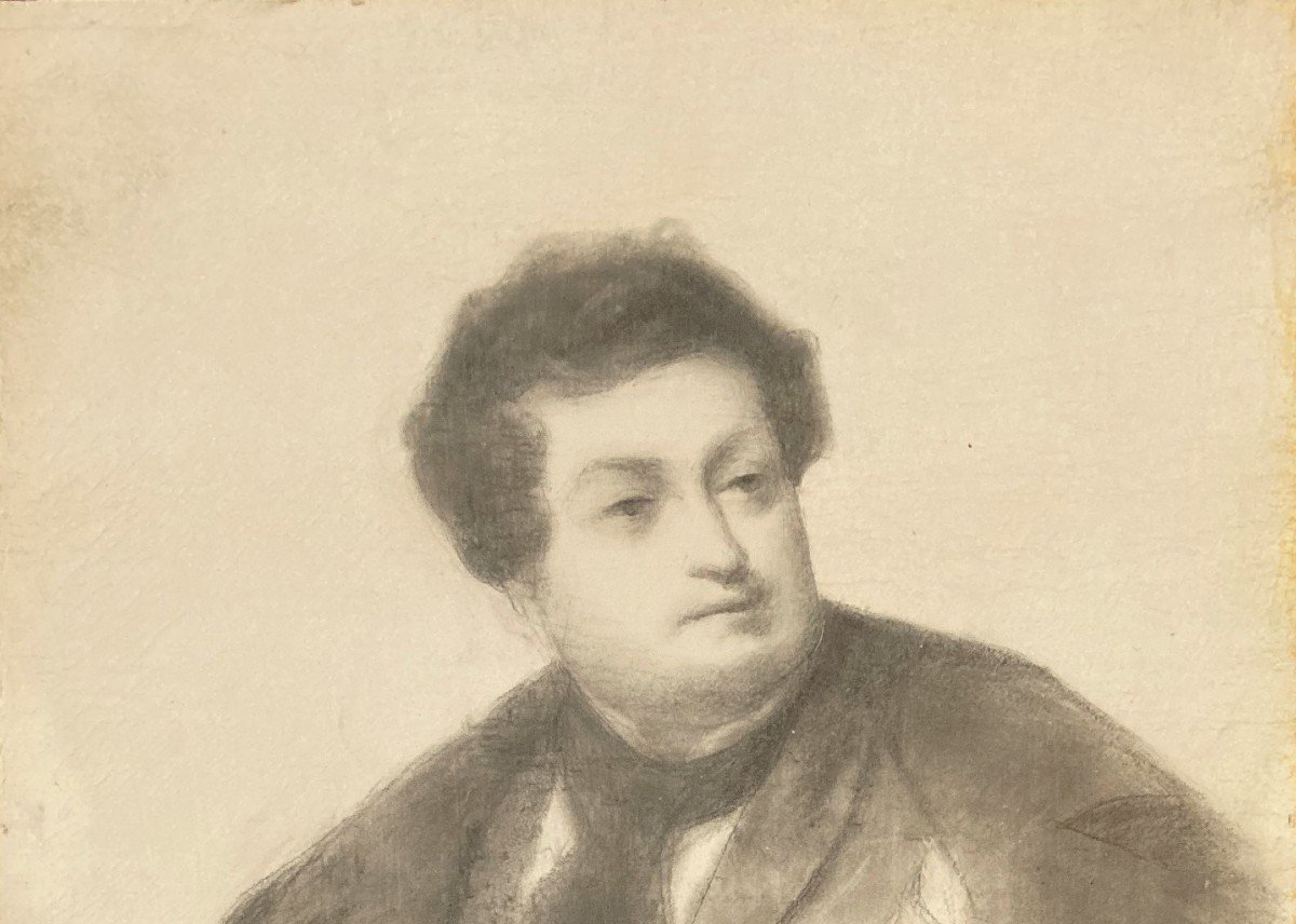 GUICHARD Joseph (1806-1880) Elève d'INGRES"Portrait d'Adolphe NOURRIT, Ténor"Dessin/Crayon noir-photo-2