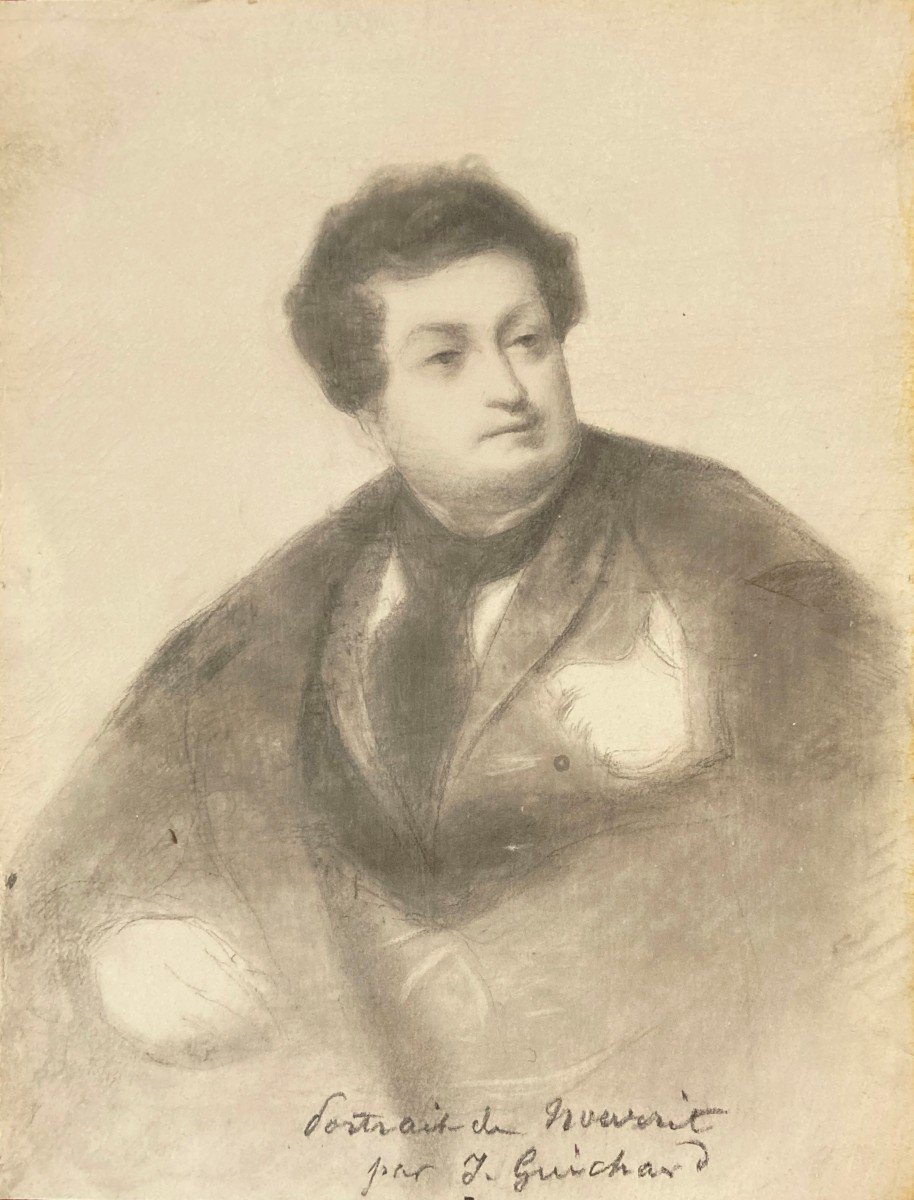 GUICHARD Joseph (1806-1880) Elève d'INGRES"Portrait d'Adolphe NOURRIT, Ténor"Dessin/Crayon noir