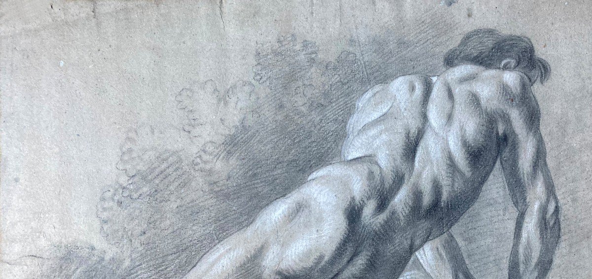 ECOLE FRANCAISE 18E SIECLE "Académie d'homme de dos" Dessin/Pierre noire et craie blanche-photo-2