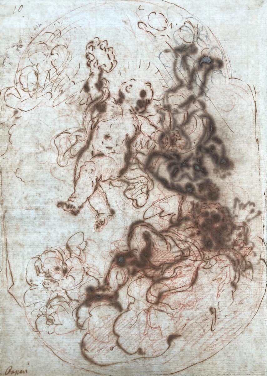 PASSERI Giuseppe (1654-1714) "Angelots" Dessin/Crayon sanguine, plume, lavis brun, Signé