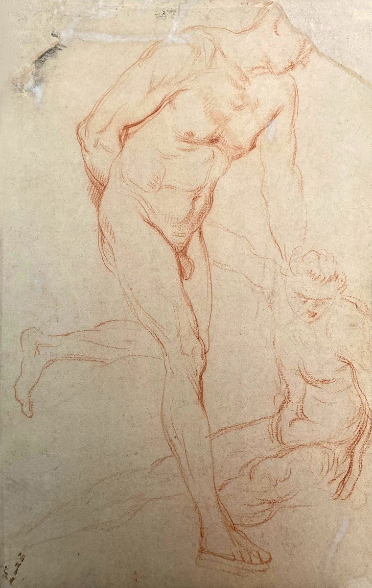 Houdon Jean-antoine (1741-1828) "academy Of Man Recto/verso" Drawing In Black Chalk, Annotated-photo-2