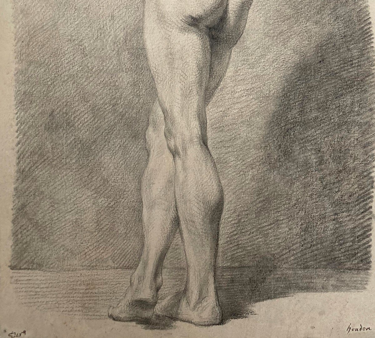 Houdon Jean-antoine (1741-1828) "academy Of Man Recto/verso" Drawing In Black Chalk, Annotated-photo-4
