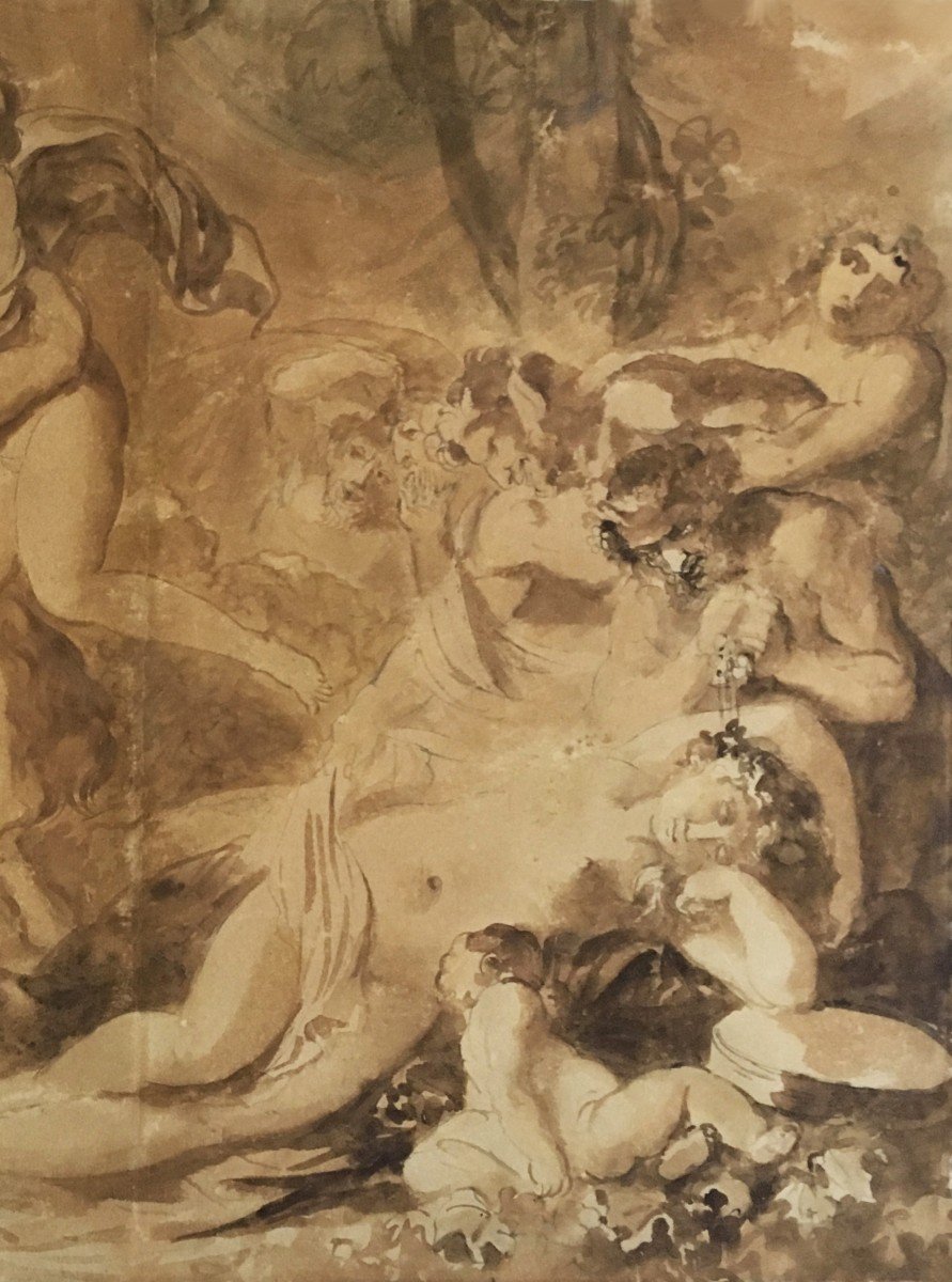 CARESME Jacques Philippe (1734-1796) "Sujet mythologique" Dessin à la plume et lavis brun-photo-3