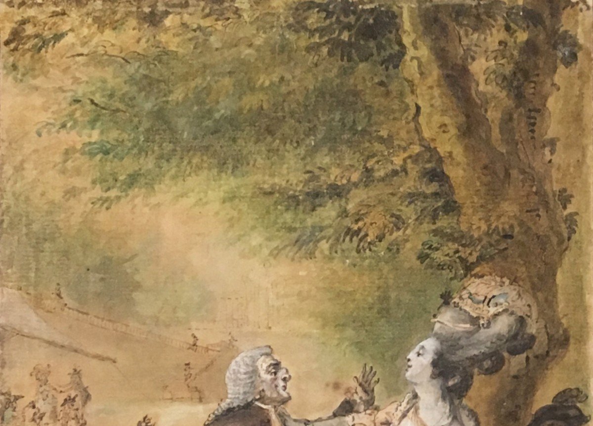 DESRAIS Claude Louis (1746-1816) "Le vieux galant" Dessin/plume,aquarelle, Du Barry,Zamor,Cadre-photo-3