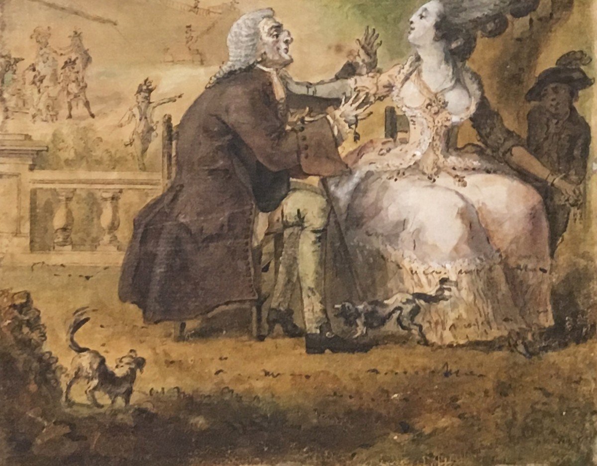 DESRAIS Claude Louis (1746-1816) "Le vieux galant" Dessin/plume,aquarelle, Du Barry,Zamor,Cadre-photo-4