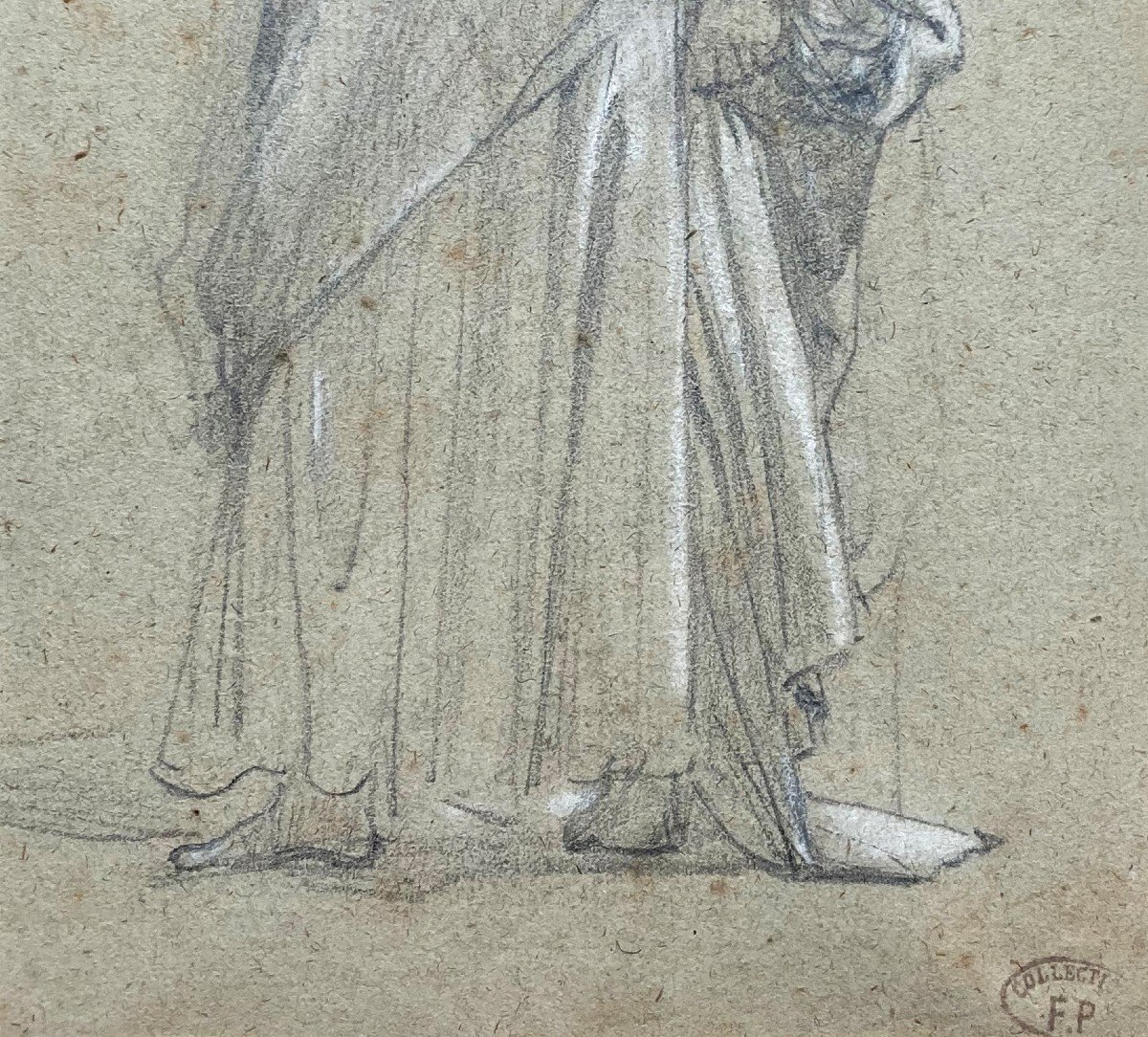 Lazerges Hippolyte (1817-1887) "draped Figure" Drawing/black Pencil, White Chalk, Stamp-photo-3