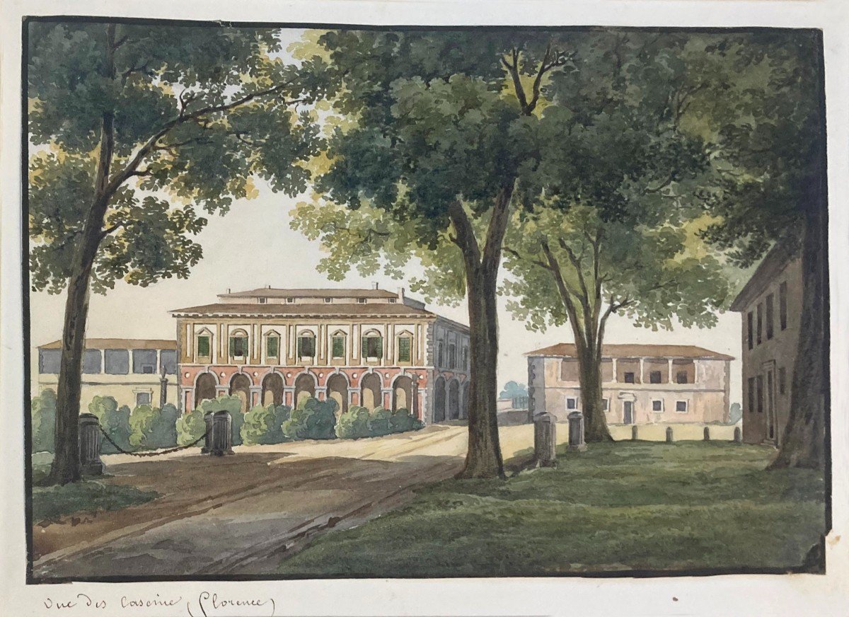 ECOLE FRANCAISE VERS 1820 "Vue des casernes, Florence" Aquarelle-photo-4