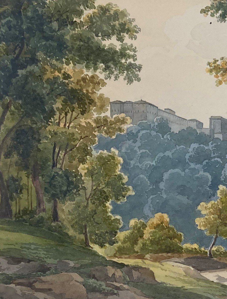 ECOLE FRANCAISE VERS 1820 " Vue de l'Ariccia, Rome" Aquarelle-photo-2