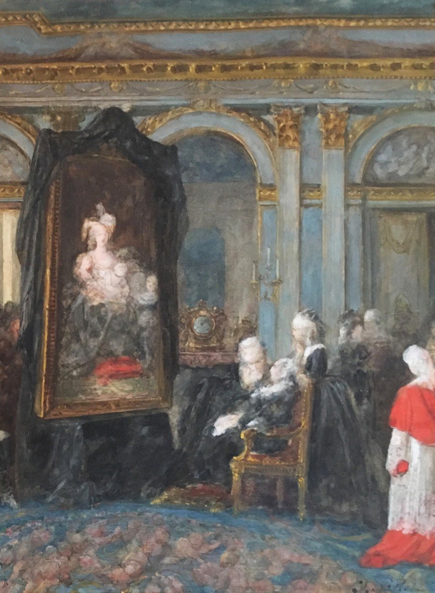 NAVLET Joseph (1821-1889) "Présentation/tableau Mme VIGEE-LEBRUN à la famille royale" Aquarelle-photo-3