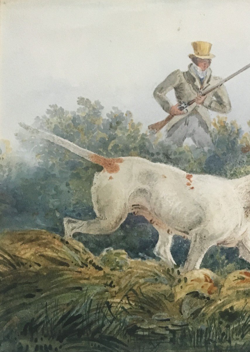 Fielding Newton (1799-1856) "hunter And His Dog" Watercolor, Signed And Dated-photo-2