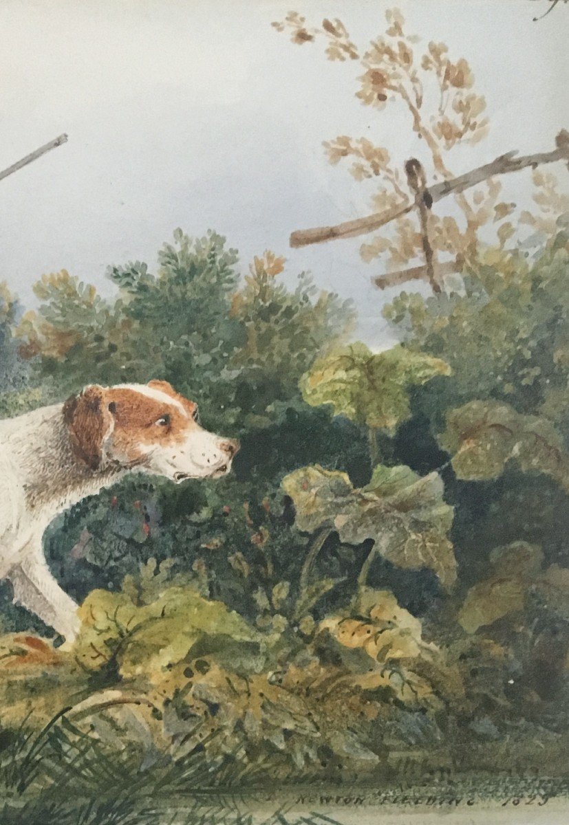 Fielding Newton (1799-1856) "hunter And His Dog" Watercolor, Signed And Dated-photo-3