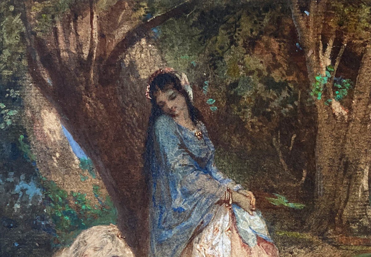 BARON Henri (1816-1885) "Femmes au bord de l'eau" Dessin/Aquarelle et gouache, signé-photo-2
