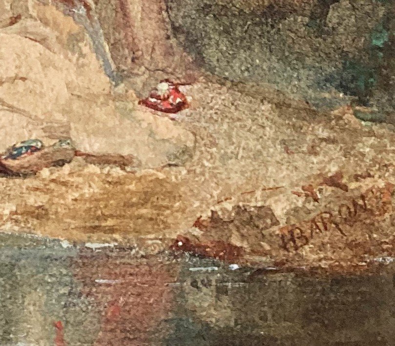 BARON Henri (1816-1885) "Femmes au bord de l'eau" Dessin/Aquarelle et gouache, signé-photo-4