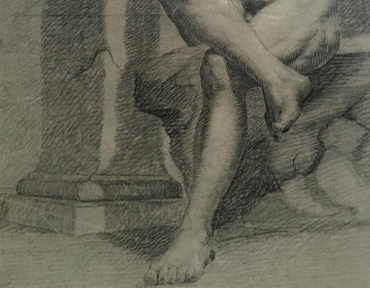 Petit De Villeneuve Claude (1760-1824)attr. To "academy Of Man"drawing/black Chalk, White Chalk-photo-3