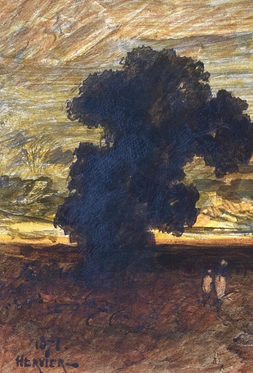 HERVIER Adolphe (1818-1879) "Paysage" Dessin à l'aquarelle et gouache, signé et daté-photo-2