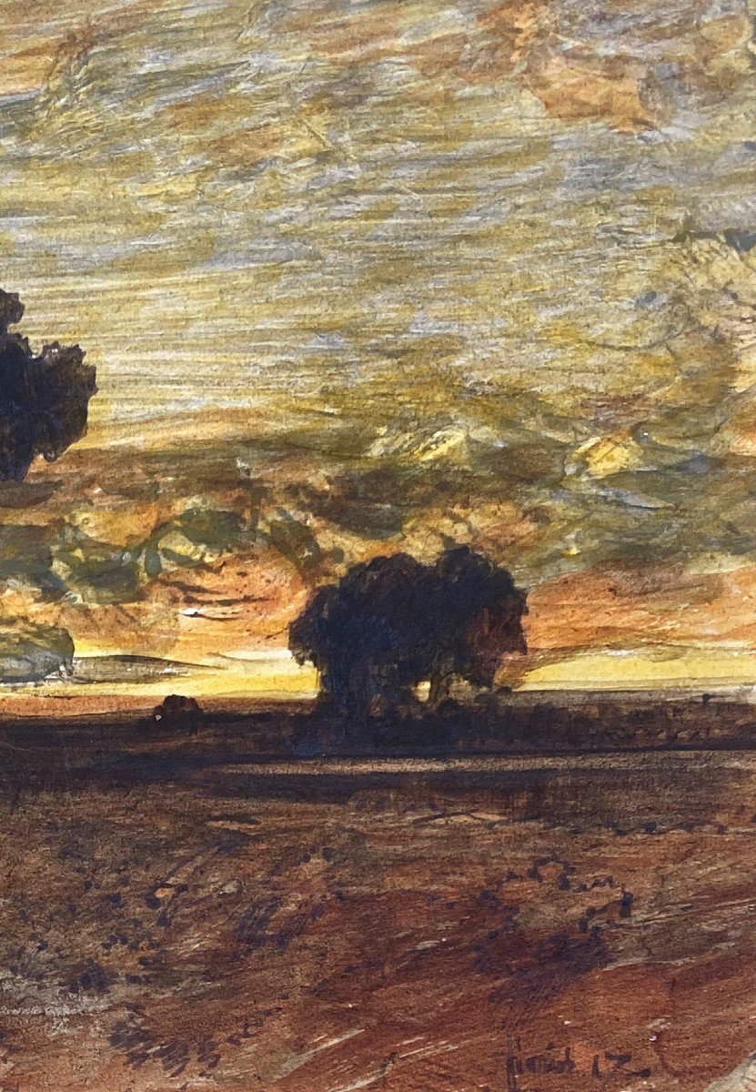 HERVIER Adolphe (1818-1879) "Paysage" Dessin à l'aquarelle et gouache, signé et daté-photo-3