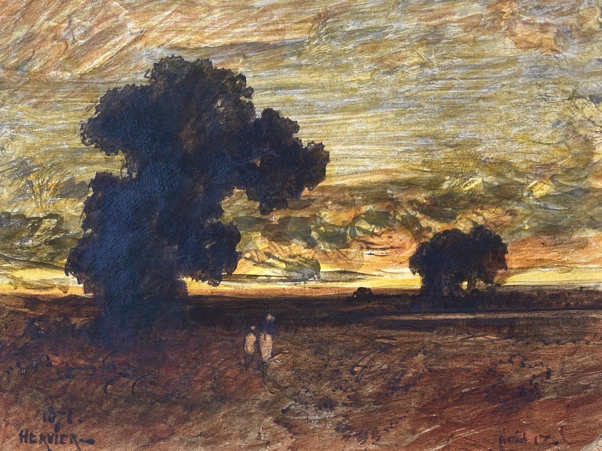 HERVIER Adolphe (1818-1879) "Paysage" Dessin à l'aquarelle et gouache, signé et daté