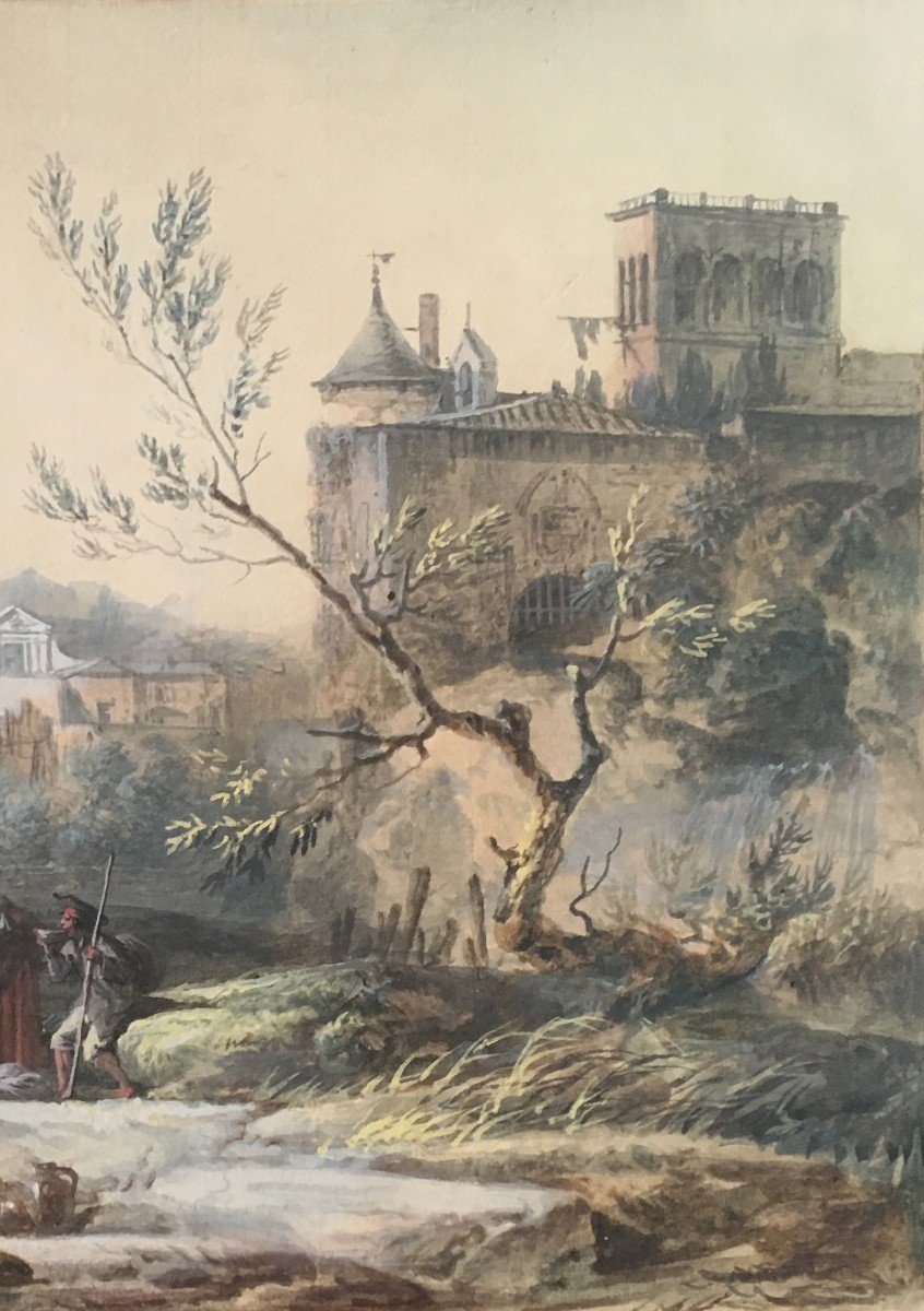 Noel Alexandre Jean (1752-1843) "characters At The Edge Of A River", Gouache-photo-3
