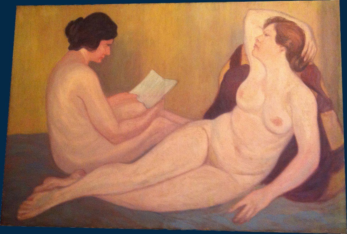 De La Rocha Luis Edouardo (1888-1942) "naked Women" Oil On Canvas, Signed