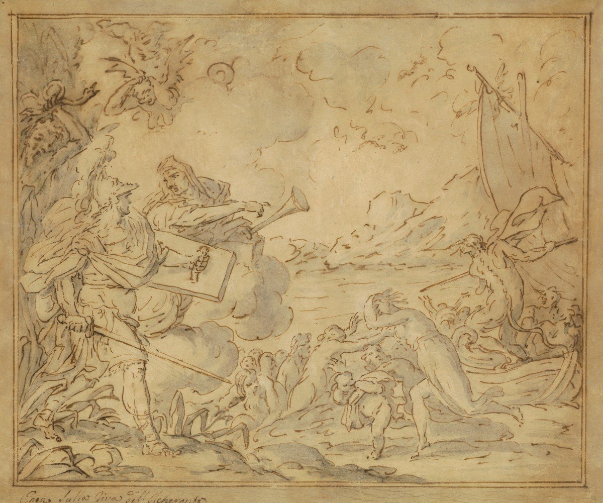Piattoli Giuseppe (1743 - 1823) "mythological Scene" Pen And Gray Wash Drawing