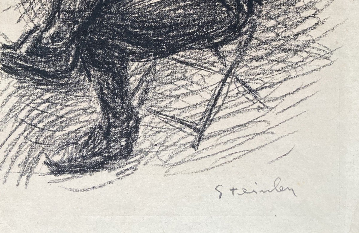 Steinlen Théophile Alexandre (1859-1923) "seated Man" Drawing In Black Pencil, Signed-photo-3