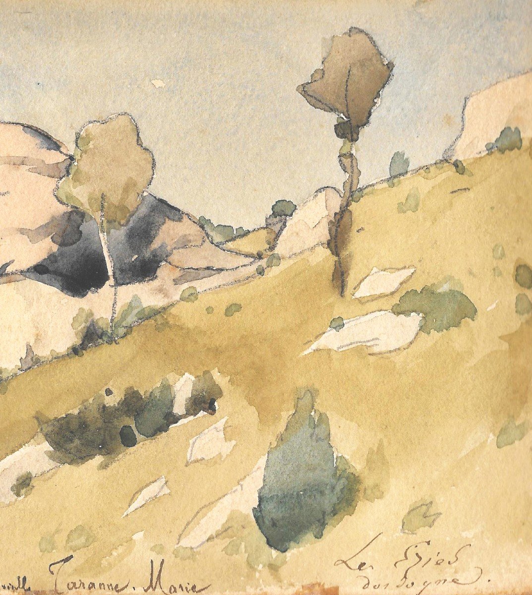 Harpignies Henri Joseph (1819-1916) "landscape With Rocks/dordogne" Watercolor, Signed, Located-photo-3