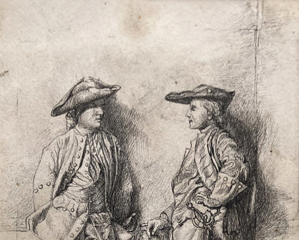 Meissonier Ernest (1815-1891) "musketeers" Drawing/pen, Monogrammed And Dated-photo-2
