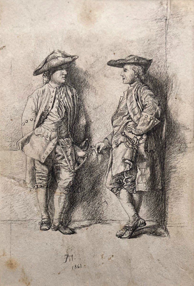 Meissonier Ernest (1815-1891) "musketeers" Drawing/pen, Monogrammed And Dated