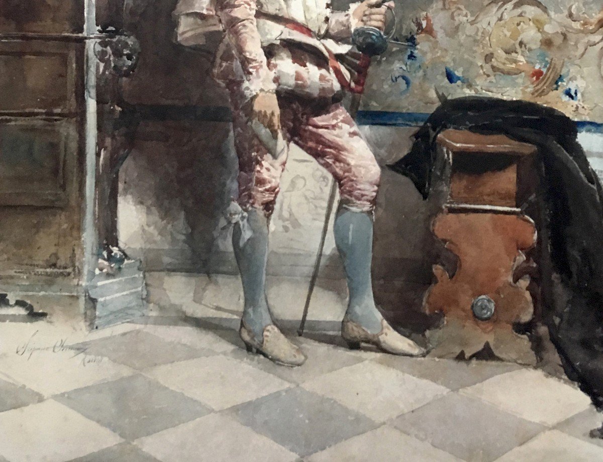 SIMONI Scipione (1853-1918) "Un Comte" Aquarelle, signé et situé-photo-3