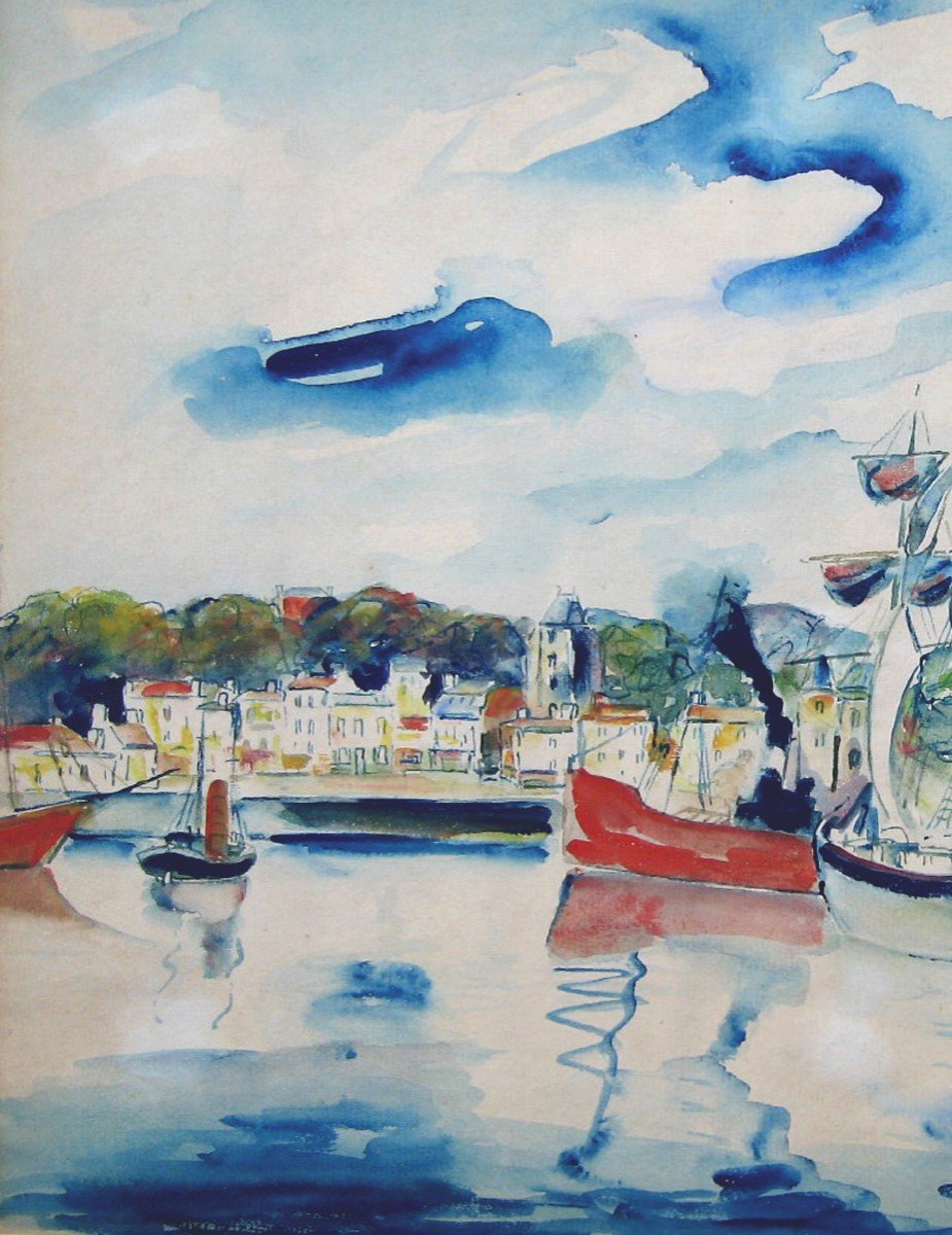 MACLET Elisée (1881-1962) "Scène de port" Aquarelle, signé-photo-2