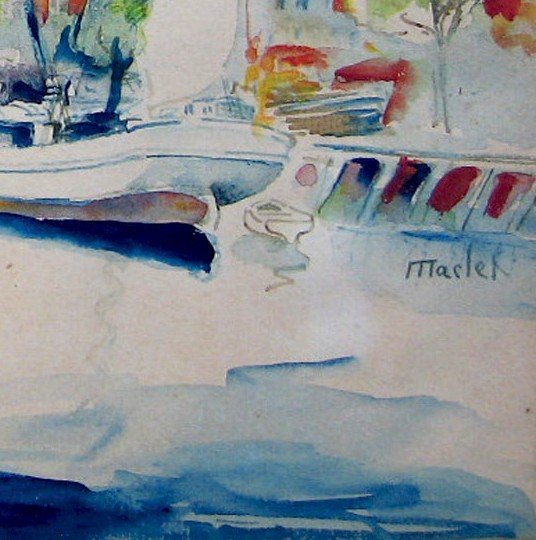 MACLET Elisée (1881-1962) "Scène de port" Aquarelle, signé-photo-4