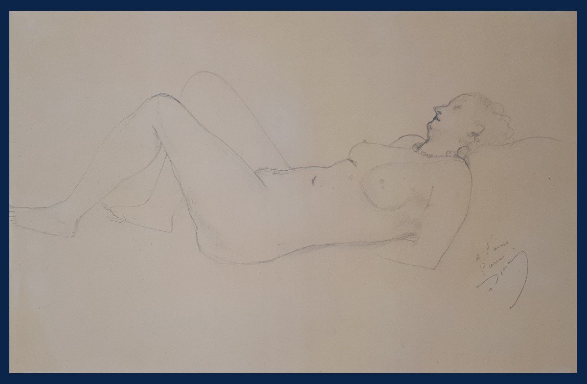 Derain André (1880-1954) "woman Lying Down With Necklace" Drawing/black Pencil,dedicated,signed