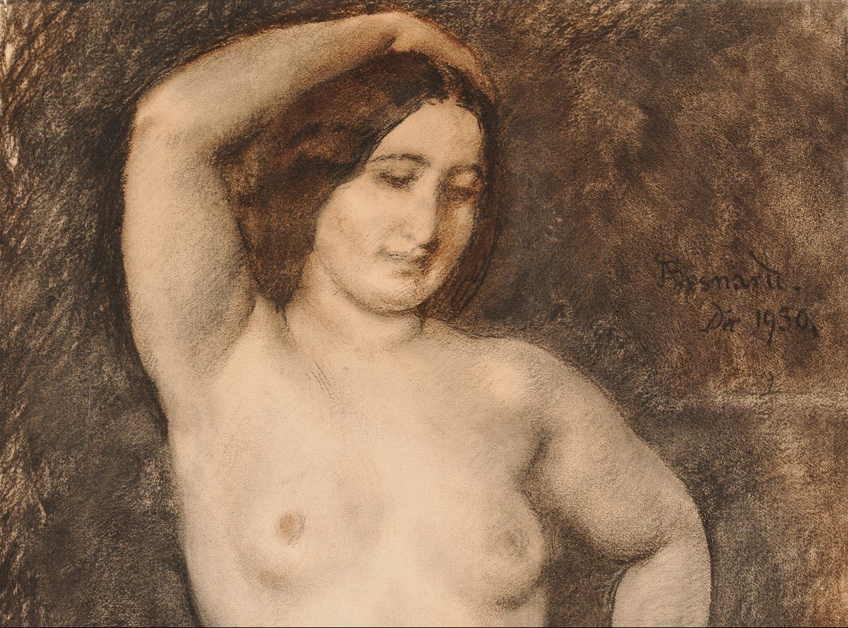 Besnard Paul Albert (1849-1934) "female Nude" Drawing/black Pencil, White Chalk, Signed, Frame-photo-2