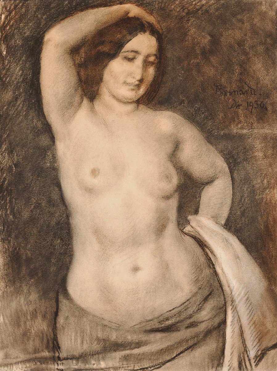 Besnard Paul Albert (1849-1934) "female Nude" Drawing/black Pencil, White Chalk, Signed, Frame
