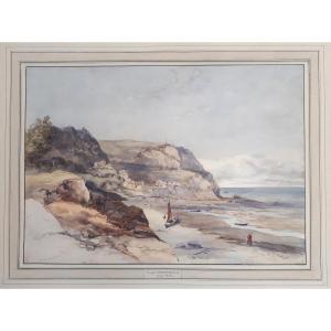 Richardson Thomas (1784-1848) English School "animated Coastal View" Watercolor Drawing, Signed