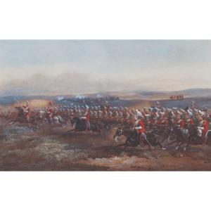 NORIE Orlando (1832-1901) "Charge de la cavalerie britannique" Gouache, Signé