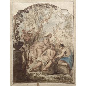 WITT Jacob De (1695-1754) Ecole Hollandaise "Sujet mythologique" Dessin/Plume, lavis, aquarelle