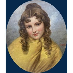 Court Joseph-désiré (1797-1865) "portrait Of Marie" Oil On Canvas, Signed, 19th Frame